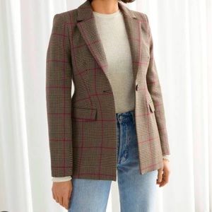 & Other Stories Brown Plaid Blazer with Pink Windowpane